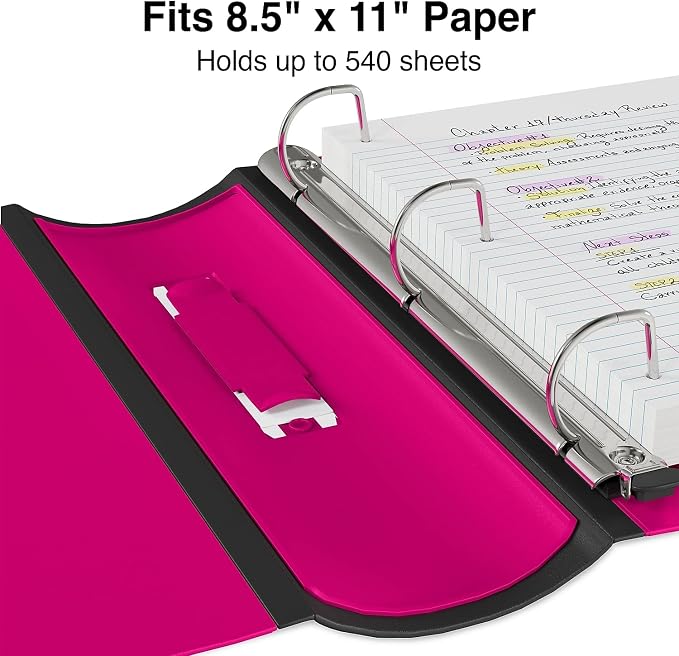Staples Better Binder, 2-Inch D-Ring View, Pink, Holds 450 Sheets | Reinforced spine for durable everyday use in office and school settings.