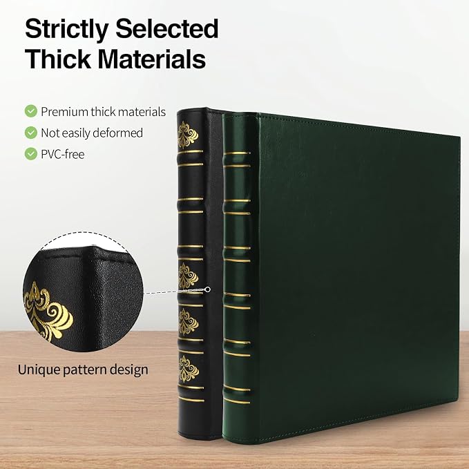LETVPVOW 2 Pcs Vintage Hardback 3 Ring Binder 1 Inch, Professional Leather Binder 3 Ring, Three Ring Binders Fits 8.5 x 11, D Ring Binders for Home, School and Office- (1 Black and 1 Dark Green)