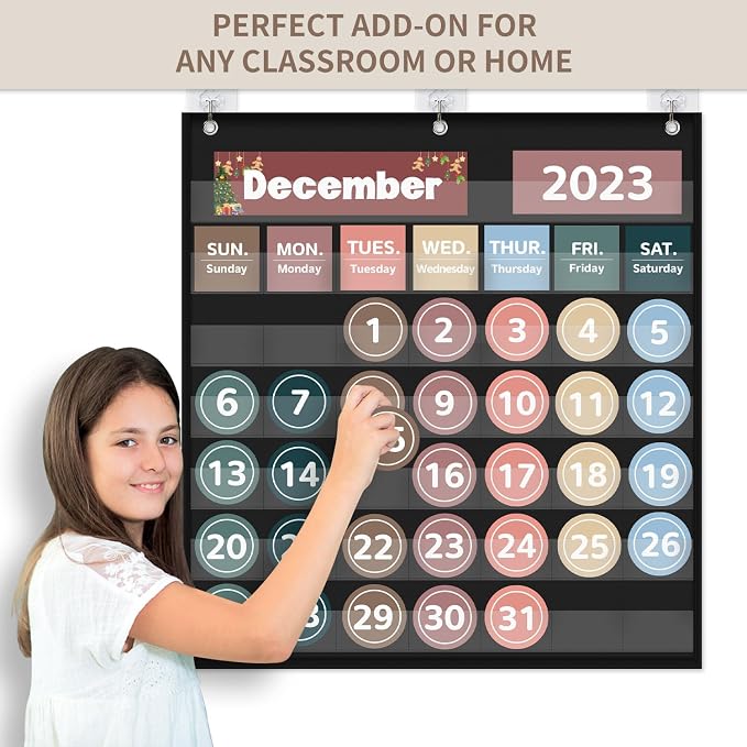 Boczif Monthly Classroom Calendar Pocket Chart (Black)