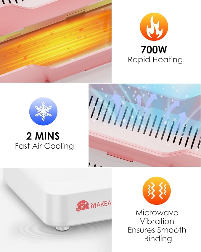 Pink Thermal Binding Machine 500 Sheets Capacity, Digital Touch Panel, Air Cooling, Electric Thermal Binder for A4//A5/Letter Size Documents, Come with 10 PCS Binding Covers