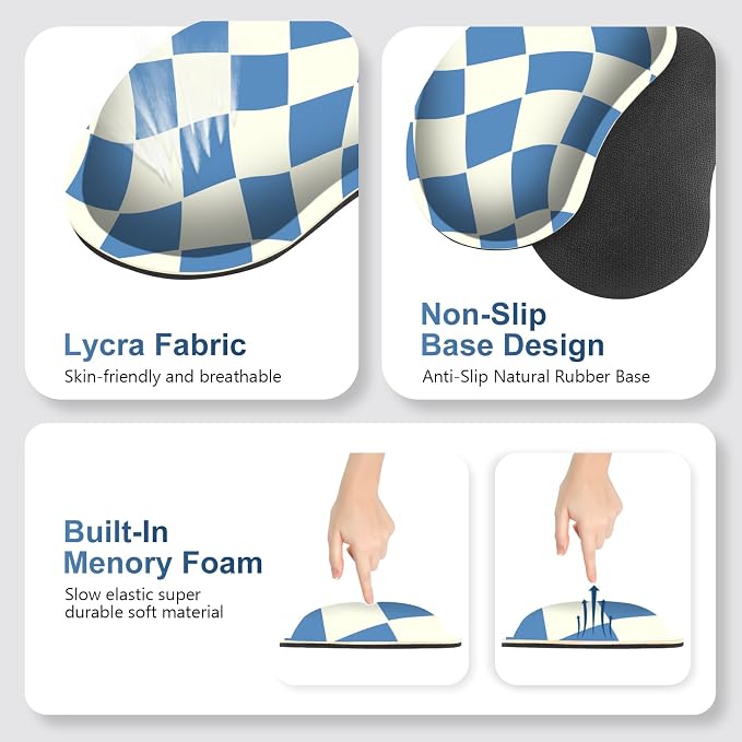 Desk Mat Pad, Gaming Mouse Pad Wrist Support Set, 4 in1 Non-Slip XXL Large Mousepad + Ergonomic Keyboard Wrist Rest+Mouse Wrist Rest+Coaster for Home Office Computer I Blue White Checker