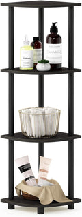 Furinno TURN-N-TUBE Corner Shelf, 4-Tier Corner Bookshelf, Display Storage Shelves with Open Shelves, for Organization and Storage, Living Room, Home Office, Garage, Espresso