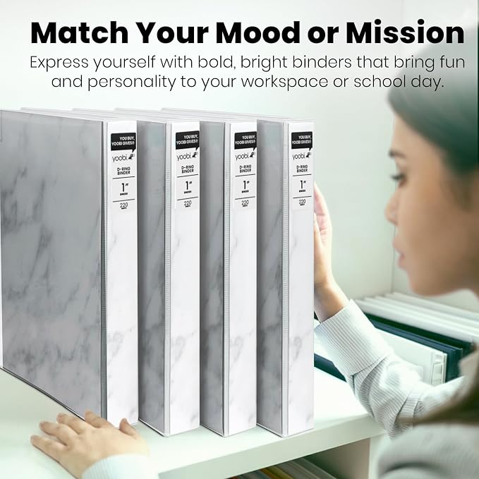 Yoobi 1 Inch Marble Gray 3-Ring Binders, PVC-Free, 220 Sheets, 4-Pack | 8-Tab Design, Sturdy Poly Construction, Blank Sticky Labels Included, 4-Pack