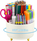 Marbrasse Desk Organizer, 360-Degree Rotating Pen Holder, 5-Compartment Pencil Organizer, Art Supply Storage Box Caddy for Office and Home (Ivory)