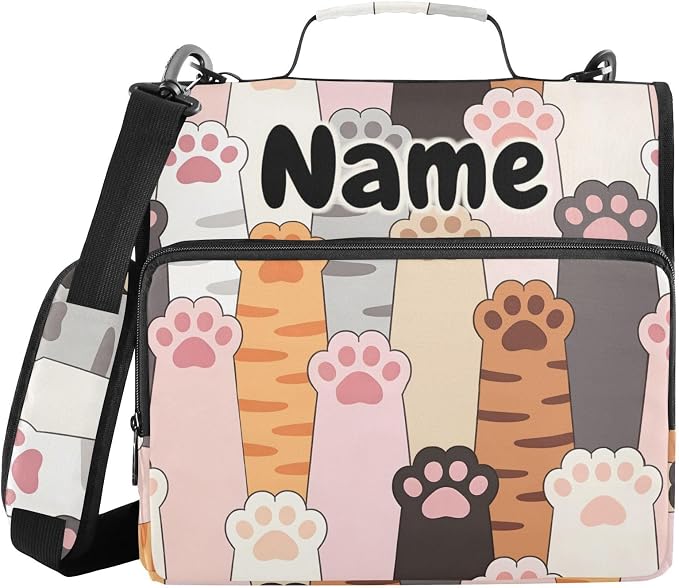 Custom Cute Paw Prints 3 Ring Binder Bag 1.5 inch Personalized Name Binder Organizer 500 Sheet Documents Storage for School Office