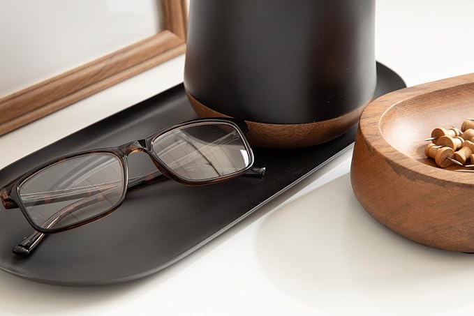 Kate and Laurel Koni Modern Three-Piece Tabletop Organization Set; 12 x 6 x 5; Walnut Brown and Black; Wood and Metal Organizational Set for Home Office or Entryway Decor
