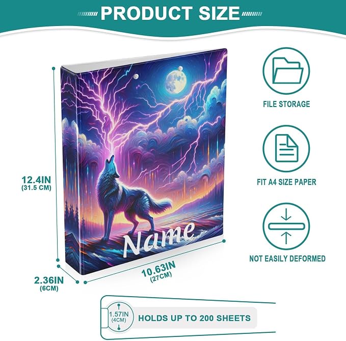 Custom 3 Ring Binder Wolf Howling in Moon Night 1.5" Round Ring Binders Personalized Name View Binder with 200 Sheet for Kids School Supplies Women Men Office, 1 Pack