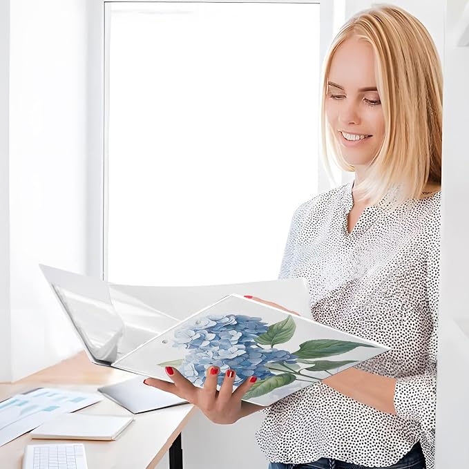 3 Ring Binder Blue Hydrangeas Flower 1.5" Round Ring Binders View Binder with 200 Sheet for Women Men Office Kids School Supplies, 1 Pack