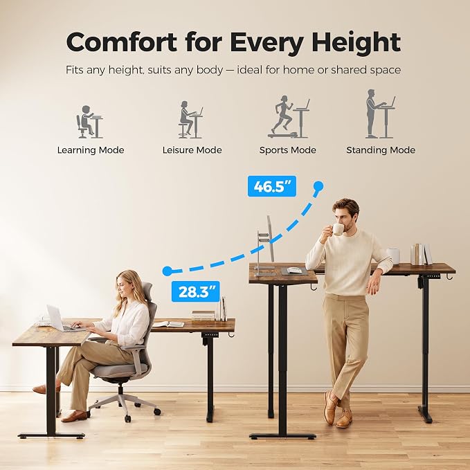 Agilestic L Shaped Standing Desk 63 inch Adjustable Height, Electric Corner Standing Desk, Sit Stand Computer Table with Splice Board, Rustic Brown | Corner Desk, Ample Workspace, Memory Presets, Hooks, Stable Steel Frame,176 lbs Capacity, Easy Assembl...
