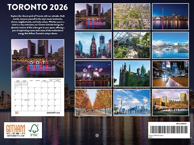 Toronto Calendar 2026 Monthly Wall Calender 12 Month | American Made In The USA