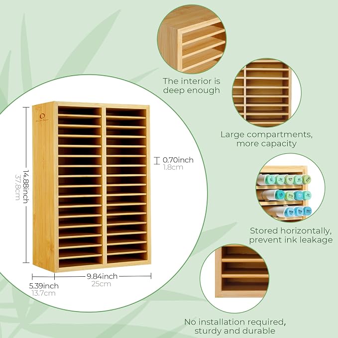 Ohuhu Bamboo Marker Organizer Hold 224 Markers for Honolulu Oahu Series | Markers Pens Pencils Stationary Organizer Holder Desktop Storage with 32 Compartments for Classroom Office Decor Home