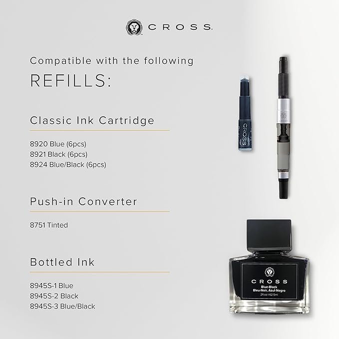 Cross ATX Refillable Fountain Presented in a Luxury Gift Box - Medium Point, Black Ink, Basalt Black