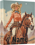 Custom 3 Ring Binder Cowgirl Cowboy Horse View 1.5" Round Ring Binders Personalized Name View Binder with 200 Sheet for Kids School Supplies Women Men Office, 1 Pack