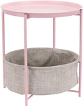 Amazon Basics Round End Table with Storage Bin, Easy Assembly, Bedroom Accent Table, 17.7" D x 17.7" W x 18.9" H, Dusty Pink | Side Table