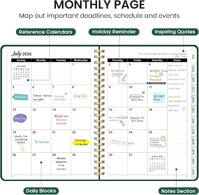 Taja Planner 2026-2027, Jul 2026-Jun 2027 Monthly & Weekly Calendar Book | 8.5" x 11", Hardcover Academic Calendar with Tabs, Teacher Student Agenda Book for School Office Supplies - Dark Green