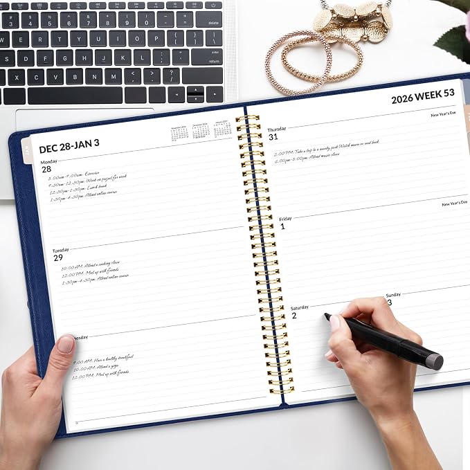 SUNEE 2027 Weekly & Monthly Planner 9"x11.2"- 12 Month (January 2027 - December 2027), Vegan Leather Cover, Pocket, Bookmark, Notes, Monthly Tab, Deep Blue