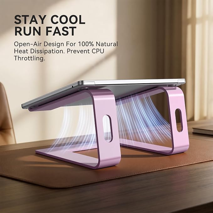 SOUNDANCE Laptop Stand, Aluminum Computer Riser, Ergonomic Laptops Elevator for Desk, Metal Holder Compatible with 10 to 15.6 Inches Notebook Computer, Pink