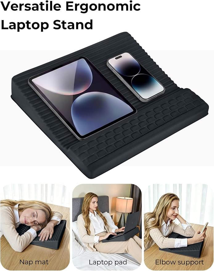 Adjustable Lap Desk with Wrist Rest, Reversible Laptop Stand | Cooling Grip Surface, Fits up to 17'' Laptop, Portable Lap Desk with Pillow Cushion, Computer Tray for Home Office, Dark Gray