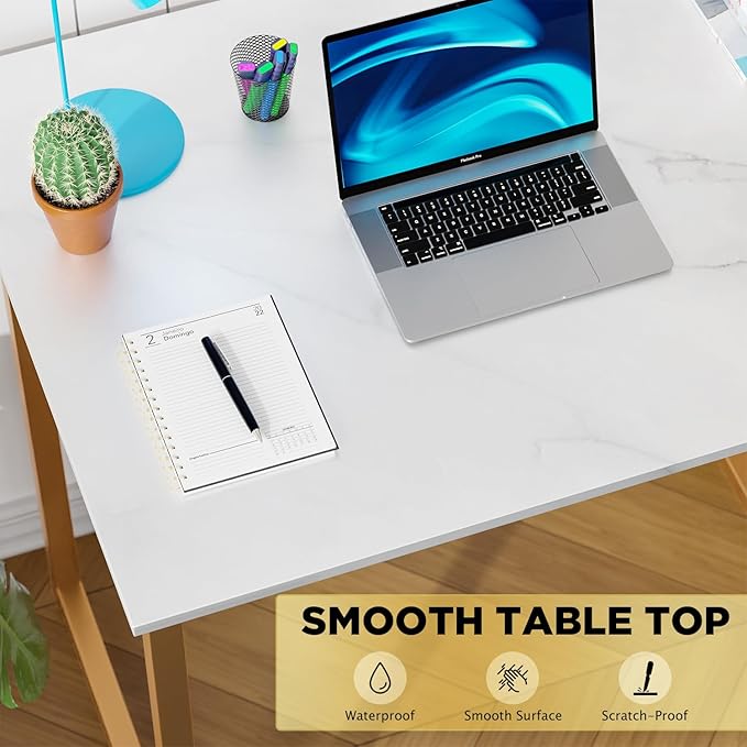 PayLessHere | 32 Inch Computer Desk | White Gold | Sturdy Office Desk | Metal Frame, Adjustable Feet | Water-Resistant, Scratchproof Surface | Writing Table for Home Office or Study | Pack of 1
