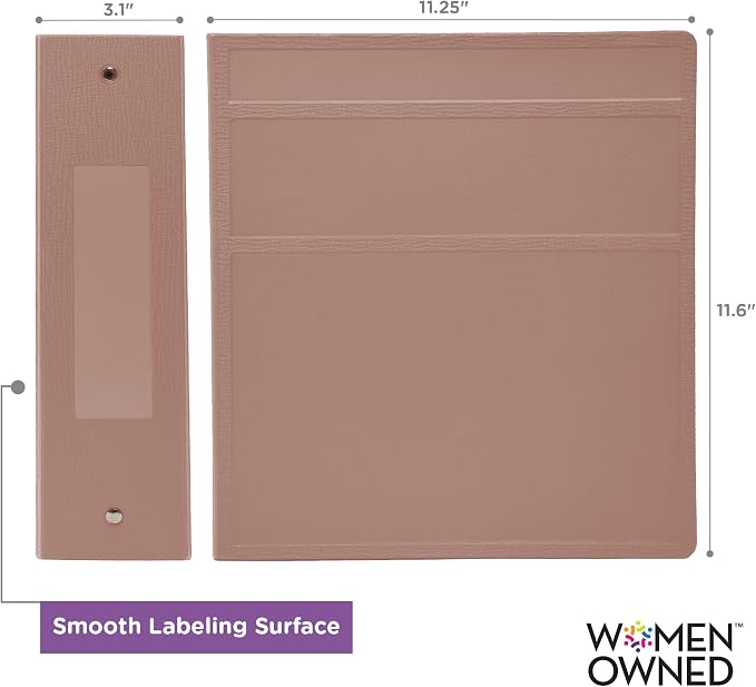 Carstens 3-Inch Heavy Duty 3-Ring Binder - Side Opening, Dusty Rose, Durable Plastic, Precision No-Gap Rings, Waterproof Cover, No Pockets, Holds 400 US Letter Sheets, BPA-Free, Made in USA (1746-3R)