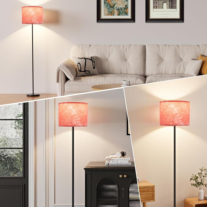 60'' Modern Floor Lamp with Shade, Tall Lamps for Living Room, Bedroom, Office, Dining Room, Hand-Dyed Pink Lampshade(Without Bulb)