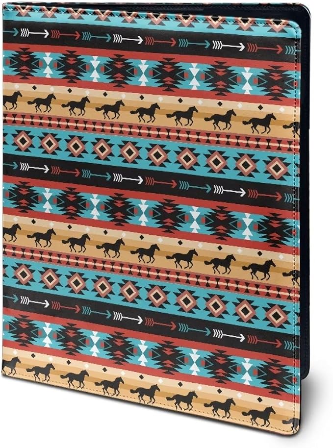 Dreaweet Aztec Native Ethnic Tribal Horse Pattern Padfolio Leather Portfolio Folder Document Resume Organizer File Holder Folders Letter Size PU Office Folder Binder