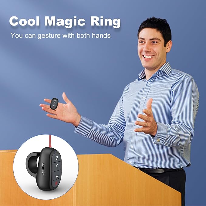 (2 Units) Presentation Clicker PowerPoint Wireless Presenter Remote: Laser Pointer Finger Ring Computer Project Power Point PPT Clicker for Laptop Office, Slideshow Google Slide Advancer Rechargeable