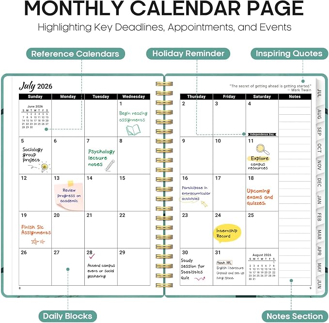 Taja Planner 2026-2027, Jul 2026-Jun 2027 Monthly & Weekly Calendar Planner | 8.5" x 11", Hardcover Academic Calendar, Teacher Student Agenda Book with Tabs, School Office Supplies, Depths Whale