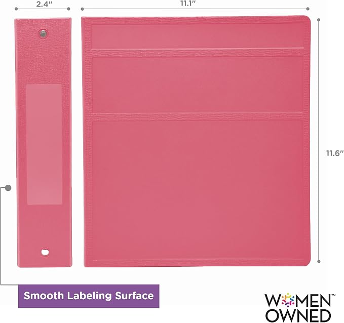 Carstens 2-Inch Heavy Duty 3-Ring Binder - Side Opening, Bubble Gum Pink, Durable Plastic, Precision No-Gap Rings, Waterproof Cover, No Pockets, Holds 300 Letter Sheets, BPA-Free Made in USA (2840-3R)