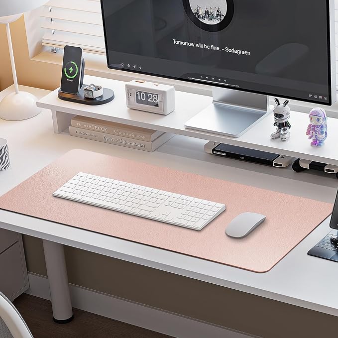 Boutilon Leather Desk Pad Protector,Non-Slip Mouse Pad,Laptop Desk Pad,Office Mouse Mat,Waterproof Leather Desk Blotter,Desk Writing Pad for Office and Home (S-Champagne,24"x 14")