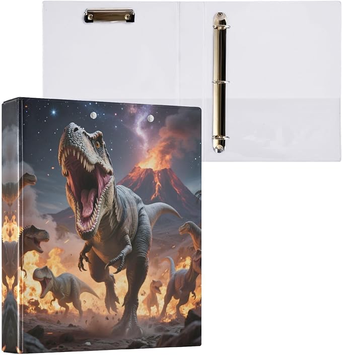 3 Ring Binder Dinosaur Roar 1.5" Round Ring Binders View Binder with 200 Sheet for Kids School Supplies Women Men Office, 1 Pack