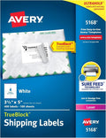 Avery Printable Shipping Labels with Sure Feed, 3-1/2" x 5", White, 400 Blank Mailing Labels for Laser Printers (5168) (Pack of 5)