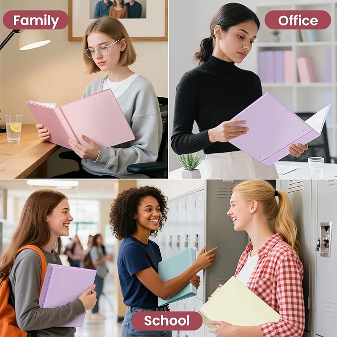 SUNEE 3 Ring Binder 3 Inch D Ring, Clear View Binder Three Ring PVC-Free (Fit 8.5x11 Inches) for School or Office Supplies, Light Purple, 1 Pack