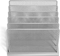 TRU RED Wire Mesh File Organizer, 5‑Compartment, Silver, 2‑Pack – Vertical Desktop Sorter for Files, Folders & Mail