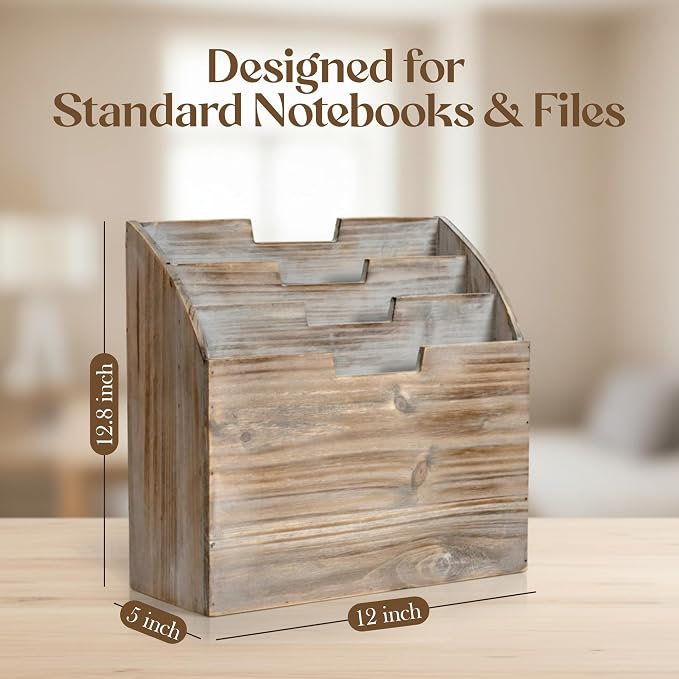 Besti Wooden Desk Organizers for Office & Home Use – 12.8 x 5 x 12 Inch Vintage File Stand – Vertical Desktop File Folder Organizer – Durable File Shelf – Ideal for Files, Folders, Envelopes, Mail