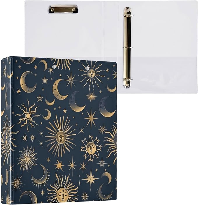 3 Ring Binder, Celestial Sun Moon Bohemian File Folder Holds 200 Sheets File Storage for Women Men School Office Supplie