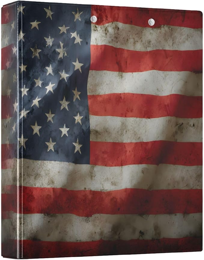 ALAZA 3 Ring Binder American Flag Us Patriotic Flag Clipboard Round Ring Binder Holds 1.5 Inch Three Rings Binder Heavy Duty Binders for School Office Supplies, 1Pack