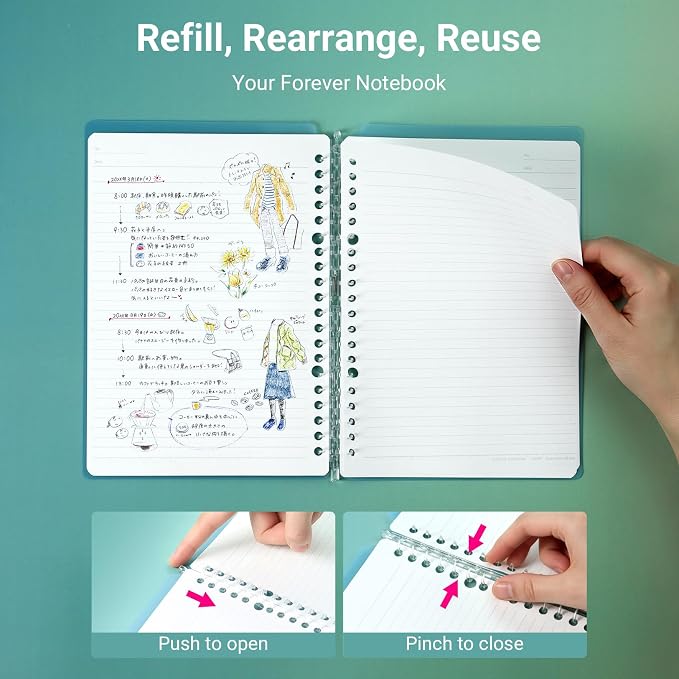 Kokuyo Campus 3 Pack Spiral Binder Notebooks, A5 Refillable Notebooks Smart Ring Binder 25 Sheets Capacity Each, with 100 Sheets 6mm Dot Ruled Filler Paper, Ideal for Work, Study & Journal,Vivid Color