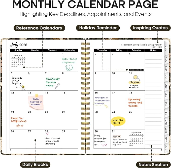 Taja Planner 2026-2027, Jul 2026-Jun 2027 Monthly & Weekly Calendar Planner | 6.3" x 8.5", Hardcover Academic Calendar, Teacher Student Agenda Book with Tabs, School Office Supplies, Wild Rose