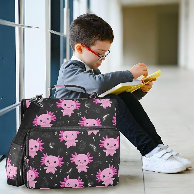 Purple Axolotl 3 Ring Binder Bag 1.5 inch Binder Organizer with Zipper Shoulder Strap 500 Sheet Documents Storage for School Office