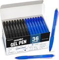Volcanics Retractable Clicker Erasable Gel Pens - 0.7mm Ball Point, Heat Erase with Built-in Eraser, 36 Pack Blue and Soft Black
