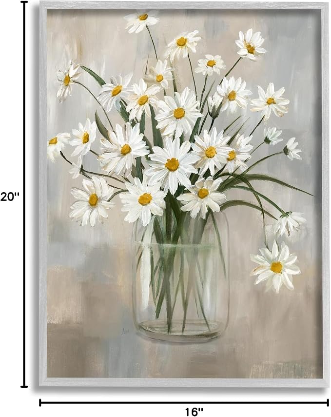 'Potted Daisy Bloom Bouquet'| Framed Giclee Art | Stupell Industries | Gray, 16 x 20 Inches, Easy to Hang and Sturdy, Made in USA, by Nan