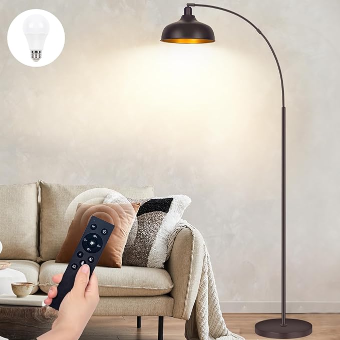 Arc Floor Lamps Bronze, Standing Lamps for Living Room Reading Lamps 70” | Arch Floor Lamp with Remote Control, Foot Switch, Metal Shade, Stepless Dimmable LED Bulb, Brown Floor Tall Lamp for Bedroom