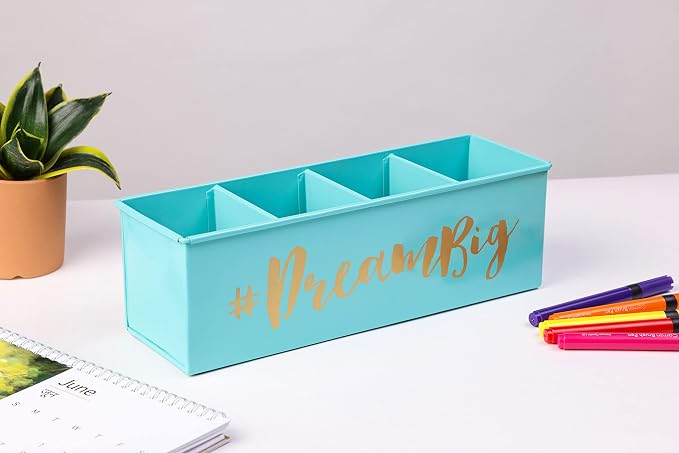 DUDKI HOME QUINTESSENTIALS 4 Compartments Pen Holder and Makeup Stand - Gift Office Desk Accessories Décor Storage Multi-functional Pen Organizer for Countertop Desk