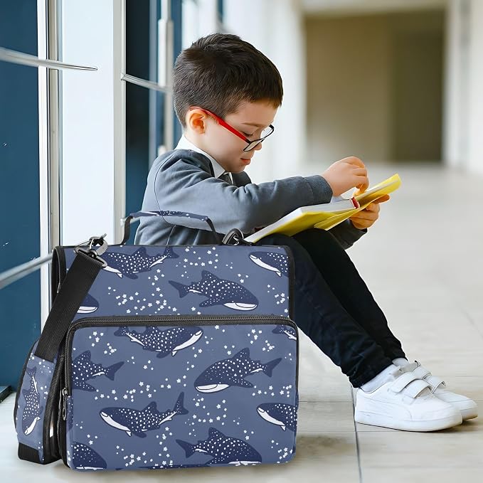 Whale Shark Binder Bag 3 Ring Zipper with Handle Shoulder Strap | for School Work Office Organizer Storage Case