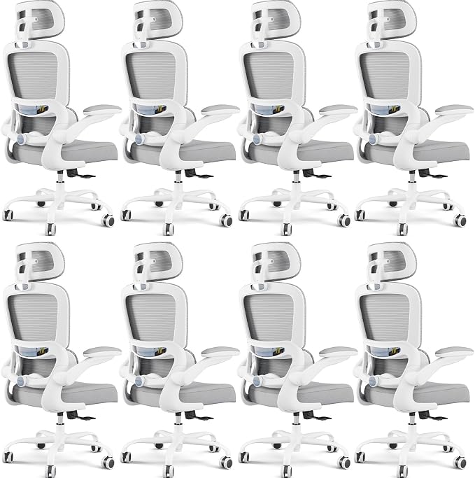 TRALT Office Chair Ergonomic Desk Chair - Gaming Chair with Lumbar Support (8, White) | 330 LBS Home Office Desk Chairs with Headrest, Reading Chair with Flip-up Armrests, Comfortable Computer Chairs (8, White)