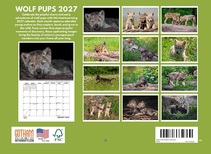 Wolf Pup Calendar 2027 Baby Wolves Monthly Wall Calender 12 Month
