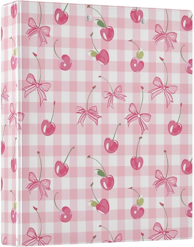 Bow and Cherry 3 Ring Binder, 1.5 Inch Round Ring Binders Clipboard Work Binders Organizer with Pockets Holds 200 Sheets for School Office 1 Pack