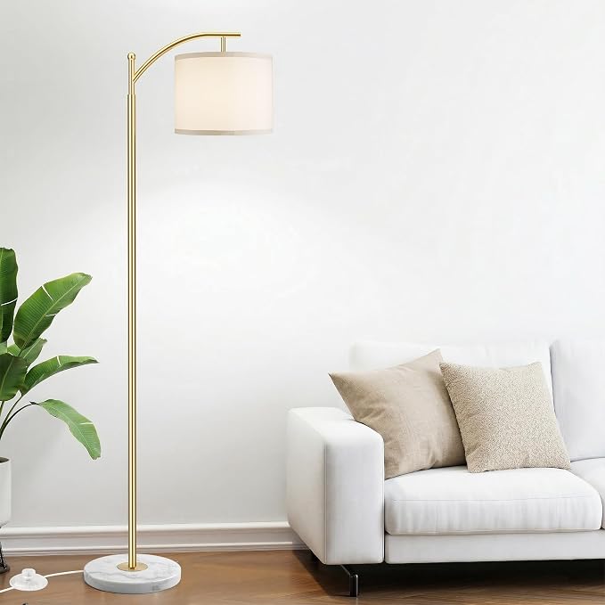 ROTTOGOON Gold Floor Lamp for Living Room with Marble Base, Modern Standing Lamp with 3 Color Temperatures Bulb & Adjustable Linen Shade, Tall Lamp for Bedroom Office Reading Nursery