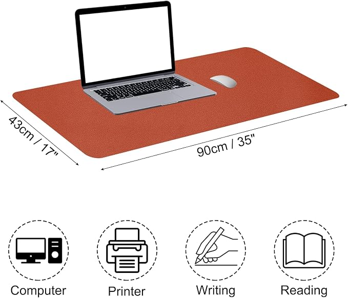 Patikil Desk Mat, 35"x17" Non-Slip Waterproof PU Leather Desk Pad Dual Sided for Office & Home, Orange